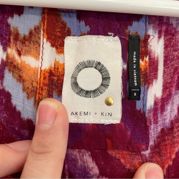 ANTHROPOLOGIE AKEMI KIN Ikat Split Neck Top Orange / Red Aztec Embroidered Boho - Picture 6 of 16